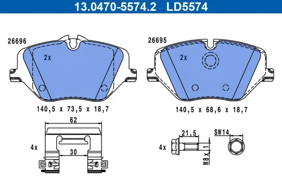Bremsbelagsatz, Scheibenbremse Vorderachse ATE 13.0470-5574.2 Bild Bremsbelagsatz, Scheibenbremse Vorderachse ATE 13.0470-5574.2