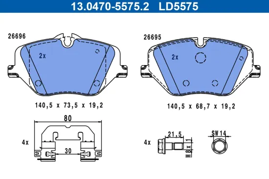 Bremsbelagsatz, Scheibenbremse Vorderachse ATE 13.0470-5575.2 Bild Bremsbelagsatz, Scheibenbremse Vorderachse ATE 13.0470-5575.2
