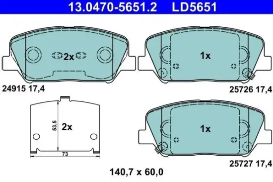 Bremsbelagsatz, Scheibenbremse Vorderachse ATE 13.0470-5651.2 Bild Bremsbelagsatz, Scheibenbremse Vorderachse ATE 13.0470-5651.2