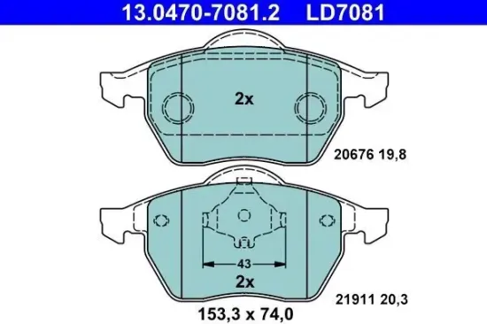 Bremsbelagsatz, Scheibenbremse ATE 13.0470-7081.2 Bild Bremsbelagsatz, Scheibenbremse ATE 13.0470-7081.2