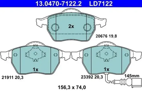 Bremsbelagsatz, Scheibenbremse ATE 13.0470-7122.2 Bild Bremsbelagsatz, Scheibenbremse ATE 13.0470-7122.2