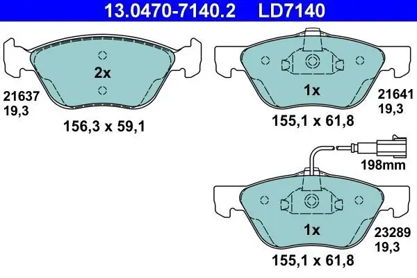 Bremsbelagsatz, Scheibenbremse Vorderachse ATE 13.0470-7140.2