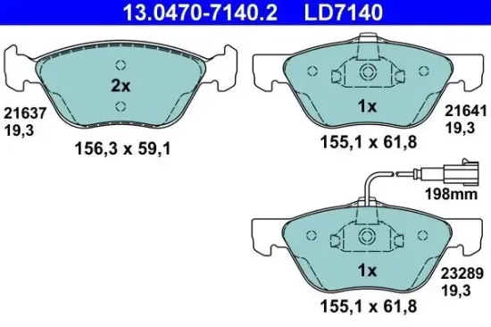 Bremsbelagsatz, Scheibenbremse Vorderachse ATE 13.0470-7140.2 Bild Bremsbelagsatz, Scheibenbremse Vorderachse ATE 13.0470-7140.2