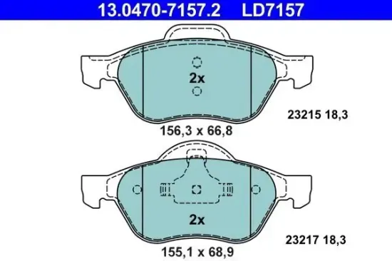 Bremsbelagsatz, Scheibenbremse Vorderachse ATE 13.0470-7157.2 Bild Bremsbelagsatz, Scheibenbremse Vorderachse ATE 13.0470-7157.2