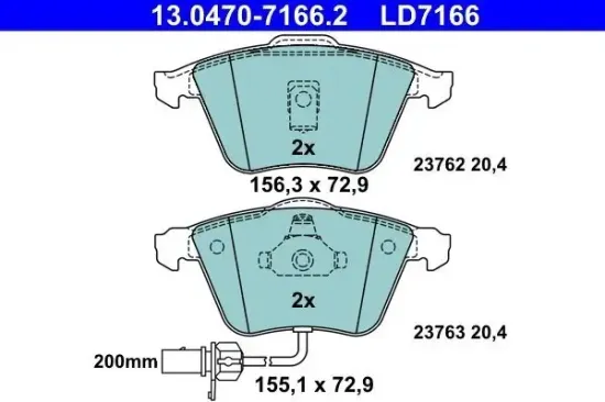 Bremsbelagsatz, Scheibenbremse Vorderachse ATE 13.0470-7166.2 Bild Bremsbelagsatz, Scheibenbremse Vorderachse ATE 13.0470-7166.2