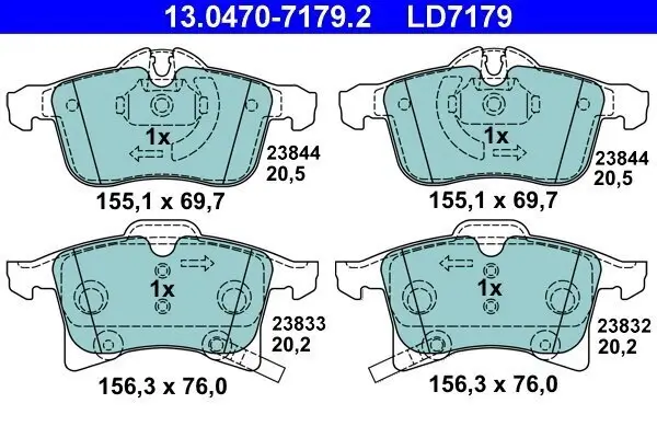 Bremsbelagsatz, Scheibenbremse Vorderachse ATE 13.0470-7179.2