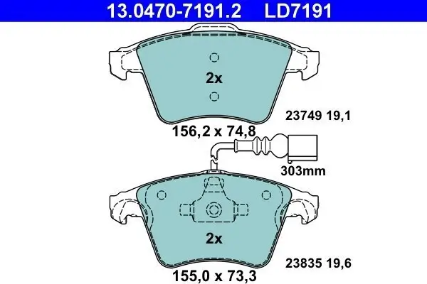 Bremsbelagsatz, Scheibenbremse ATE 13.0470-7191.2