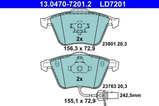Bremsbelagsatz, Scheibenbremse Vorderachse ATE 13.0470-7201.2 Bild Bremsbelagsatz, Scheibenbremse Vorderachse ATE 13.0470-7201.2