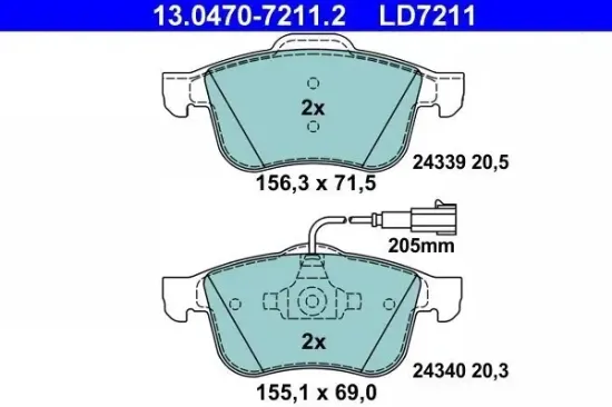 Bremsbelagsatz, Scheibenbremse Vorderachse ATE 13.0470-7211.2 Bild Bremsbelagsatz, Scheibenbremse Vorderachse ATE 13.0470-7211.2