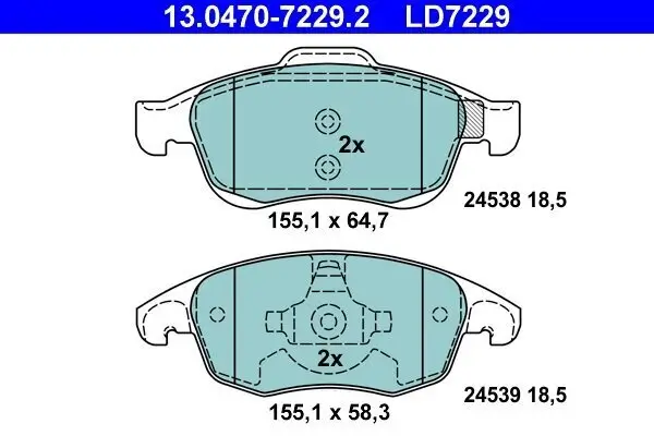 Bremsbelagsatz, Scheibenbremse Vorderachse ATE 13.0470-7229.2