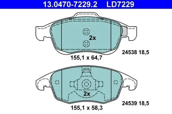 Bremsbelagsatz, Scheibenbremse Vorderachse ATE 13.0470-7229.2 Bild Bremsbelagsatz, Scheibenbremse Vorderachse ATE 13.0470-7229.2