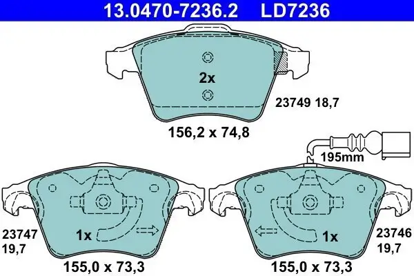 Bremsbelagsatz, Scheibenbremse ATE 13.0470-7236.2