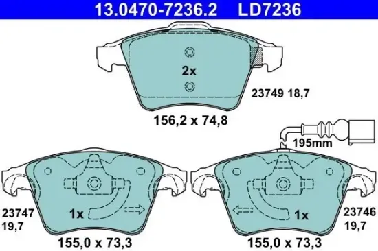 Bremsbelagsatz, Scheibenbremse ATE 13.0470-7236.2 Bild Bremsbelagsatz, Scheibenbremse ATE 13.0470-7236.2