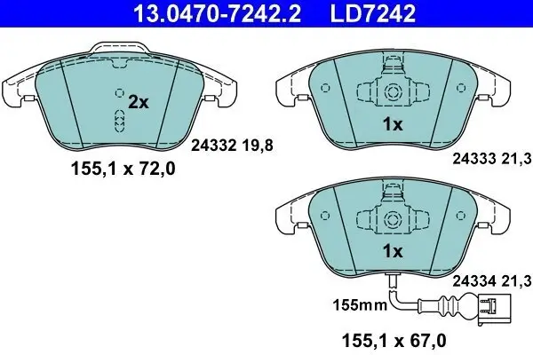 Bremsbelagsatz, Scheibenbremse ATE 13.0470-7242.2