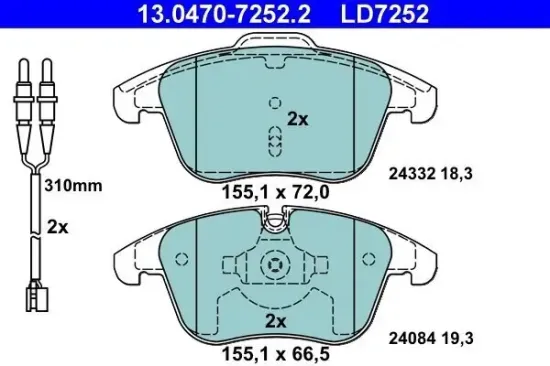 Bremsbelagsatz, Scheibenbremse ATE 13.0470-7252.2 Bild Bremsbelagsatz, Scheibenbremse ATE 13.0470-7252.2