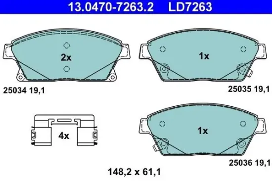 Bremsbelagsatz, Scheibenbremse Vorderachse ATE 13.0470-7263.2 Bild Bremsbelagsatz, Scheibenbremse Vorderachse ATE 13.0470-7263.2