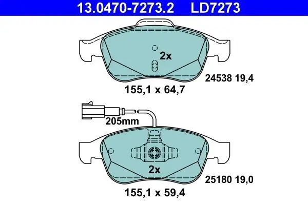 Bremsbelagsatz, Scheibenbremse ATE 13.0470-7273.2