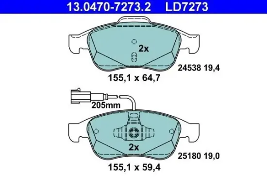 Bremsbelagsatz, Scheibenbremse ATE 13.0470-7273.2 Bild Bremsbelagsatz, Scheibenbremse ATE 13.0470-7273.2