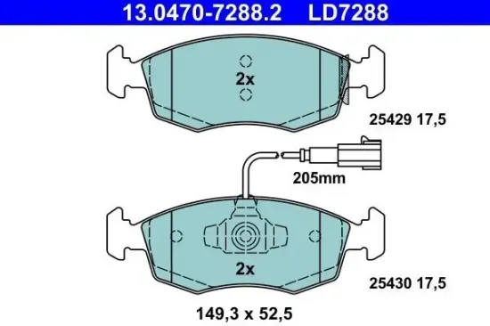 Bremsbelagsatz, Scheibenbremse ATE 13.0470-7288.2 Bild Bremsbelagsatz, Scheibenbremse ATE 13.0470-7288.2