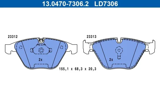 Bremsbelagsatz, Scheibenbremse Vorderachse ATE 13.0470-7306.2 Bild Bremsbelagsatz, Scheibenbremse Vorderachse ATE 13.0470-7306.2