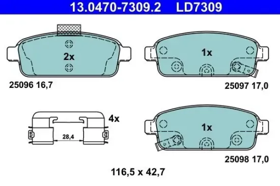 Bremsbelagsatz, Scheibenbremse ATE 13.0470-7309.2 Bild Bremsbelagsatz, Scheibenbremse ATE 13.0470-7309.2