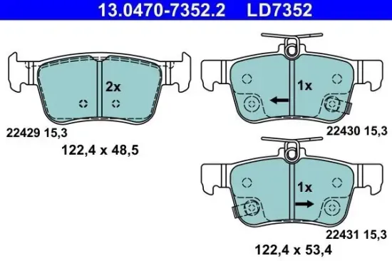 Bremsbelagsatz, Scheibenbremse Hinterachse ATE 13.0470-7352.2 Bild Bremsbelagsatz, Scheibenbremse Hinterachse ATE 13.0470-7352.2