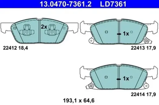 Bremsbelagsatz, Scheibenbremse Vorderachse ATE 13.0470-7361.2 Bild Bremsbelagsatz, Scheibenbremse Vorderachse ATE 13.0470-7361.2