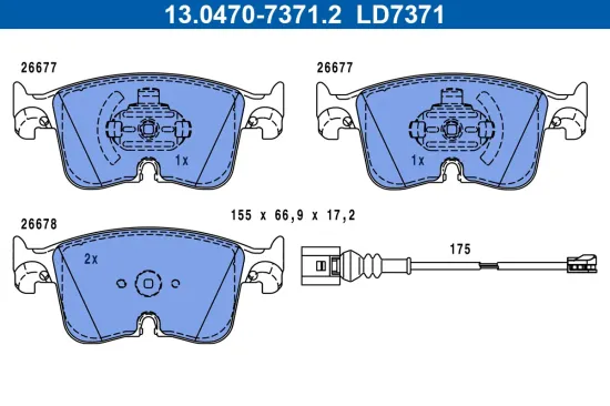 Bremsbelagsatz, Scheibenbremse Vorderachse ATE 13.0470-7371.2 Bild Bremsbelagsatz, Scheibenbremse Vorderachse ATE 13.0470-7371.2