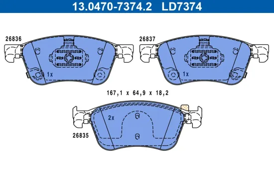 Bremsbelagsatz, Scheibenbremse Vorderachse ATE 13.0470-7374.2 Bild Bremsbelagsatz, Scheibenbremse Vorderachse ATE 13.0470-7374.2