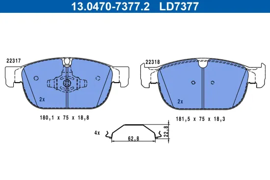 Bremsbelagsatz, Scheibenbremse Vorderachse ATE 13.0470-7377.2 Bild Bremsbelagsatz, Scheibenbremse Vorderachse ATE 13.0470-7377.2