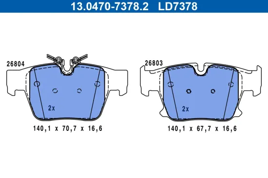 Bremsbelagsatz, Scheibenbremse Hinterachse ATE 13.0470-7378.2 Bild Bremsbelagsatz, Scheibenbremse Hinterachse ATE 13.0470-7378.2