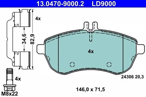 Bremsbelagsatz, Scheibenbremse ATE 13.0470-9000.2