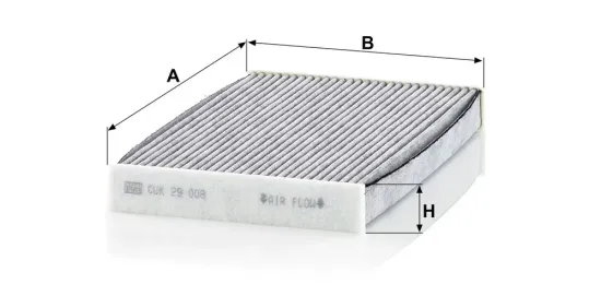 Filter, Innenraumluft Motorraum Beifahrerseite, unter der Wasserkastenabdeckung MANN-FILTER CUK 29 008 Bild Filter, Innenraumluft Motorraum Beifahrerseite, unter der Wasserkastenabdeckung MANN-FILTER CUK 29 008