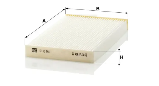 Filter, Innenraumluft hinter dem Handschuhfach MANN-FILTER CU 15 001 Bild Filter, Innenraumluft hinter dem Handschuhfach MANN-FILTER CU 15 001