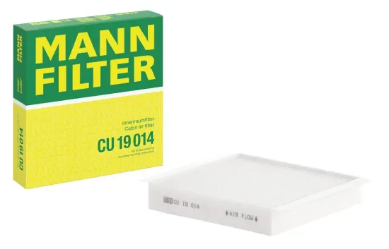 Filter, Innenraumluft Motorraum Beifahrerseite, unter der Wasserkastenabdeckung MANN-FILTER CU 19 014 Bild Filter, Innenraumluft Motorraum Beifahrerseite, unter der Wasserkastenabdeckung MANN-FILTER CU 19 014
