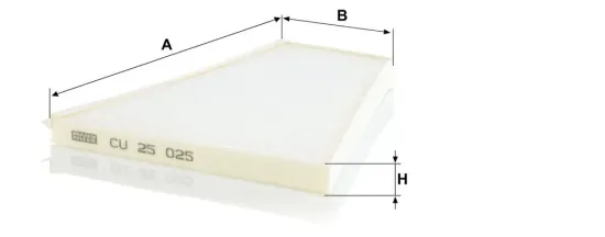 Filter, Innenraumluft Motorraum Beifahrerseite, unter der Wasserkastenabdeckung MANN-FILTER CU 25 025 Bild Filter, Innenraumluft Motorraum Beifahrerseite, unter der Wasserkastenabdeckung MANN-FILTER CU 25 025