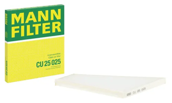 Filter, Innenraumluft Motorraum Beifahrerseite, unter der Wasserkastenabdeckung MANN-FILTER CU 25 025 Bild Filter, Innenraumluft Motorraum Beifahrerseite, unter der Wasserkastenabdeckung MANN-FILTER CU 25 025