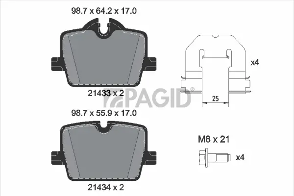 Bremsbelagsatz, Scheibenbremse Hinterachse PAGID T2887N