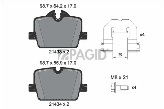 Bremsbelagsatz, Scheibenbremse Hinterachse PAGID T2887N Bild Bremsbelagsatz, Scheibenbremse Hinterachse PAGID T2887N