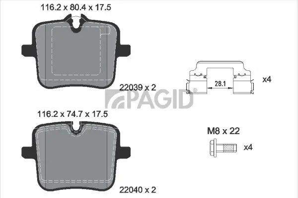 Bremsbelagsatz, Scheibenbremse Hinterachse PAGID T2735N