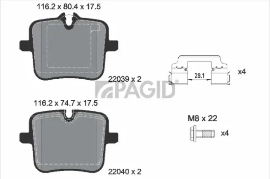 Bremsbelagsatz, Scheibenbremse Hinterachse PAGID T2735N Bild Bremsbelagsatz, Scheibenbremse Hinterachse PAGID T2735N