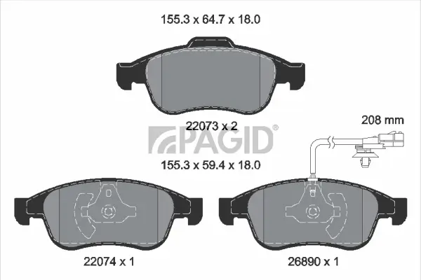 Bremsbelagsatz, Scheibenbremse Vorderachse PAGID T4574N