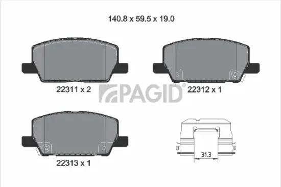 Bremsbelagsatz, Scheibenbremse Vorderachse PAGID T2825N Bild Bremsbelagsatz, Scheibenbremse Vorderachse PAGID T2825N