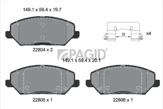 Bremsbelagsatz, Scheibenbremse Vorderachse PAGID T3158N Bild Bremsbelagsatz, Scheibenbremse Vorderachse PAGID T3158N