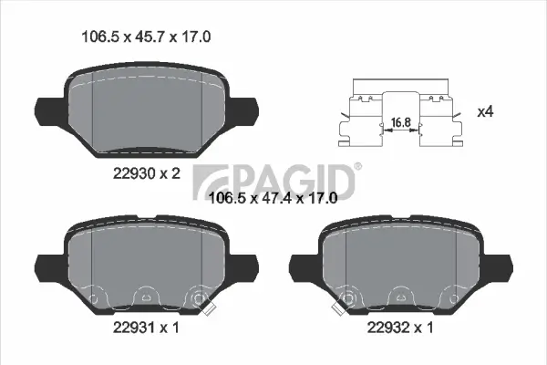 Bremsbelagsatz, Scheibenbremse Hinterachse PAGID T4185N