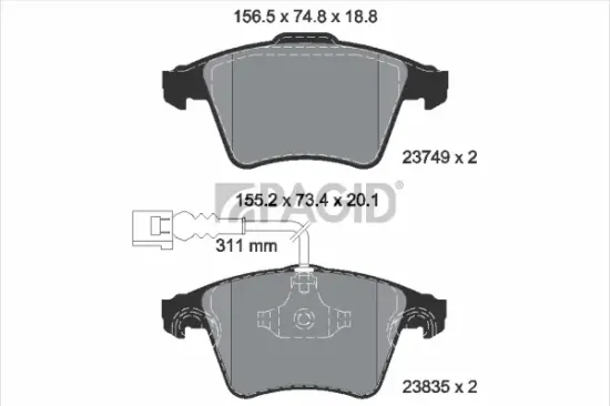Bremsbelagsatz, Scheibenbremse Vorderachse PAGID T1478N Bild Bremsbelagsatz, Scheibenbremse Vorderachse PAGID T1478N