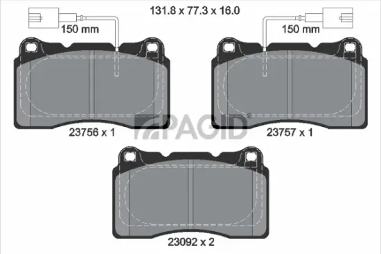Bremsbelagsatz, Scheibenbremse Vorderachse PAGID T2308N Bild Bremsbelagsatz, Scheibenbremse Vorderachse PAGID T2308N
