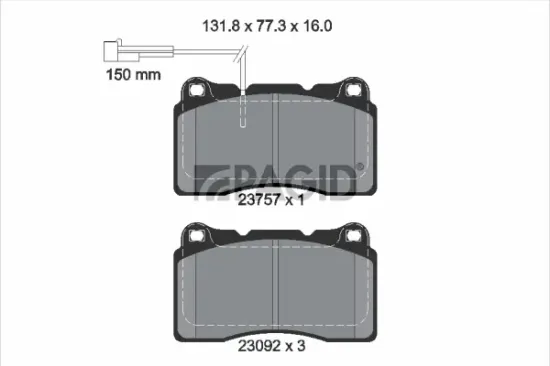 Bremsbelagsatz, Scheibenbremse Vorderachse PAGID T1883N Bild Bremsbelagsatz, Scheibenbremse Vorderachse PAGID T1883N