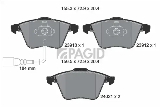 Bremsbelagsatz, Scheibenbremse Vorderachse PAGID T2084N Bild Bremsbelagsatz, Scheibenbremse Vorderachse PAGID T2084N