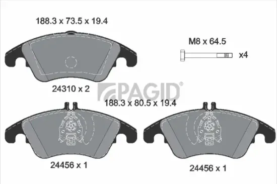 Bremsbelagsatz, Scheibenbremse Vorderachse PAGID T1624N Bild Bremsbelagsatz, Scheibenbremse Vorderachse PAGID T1624N
